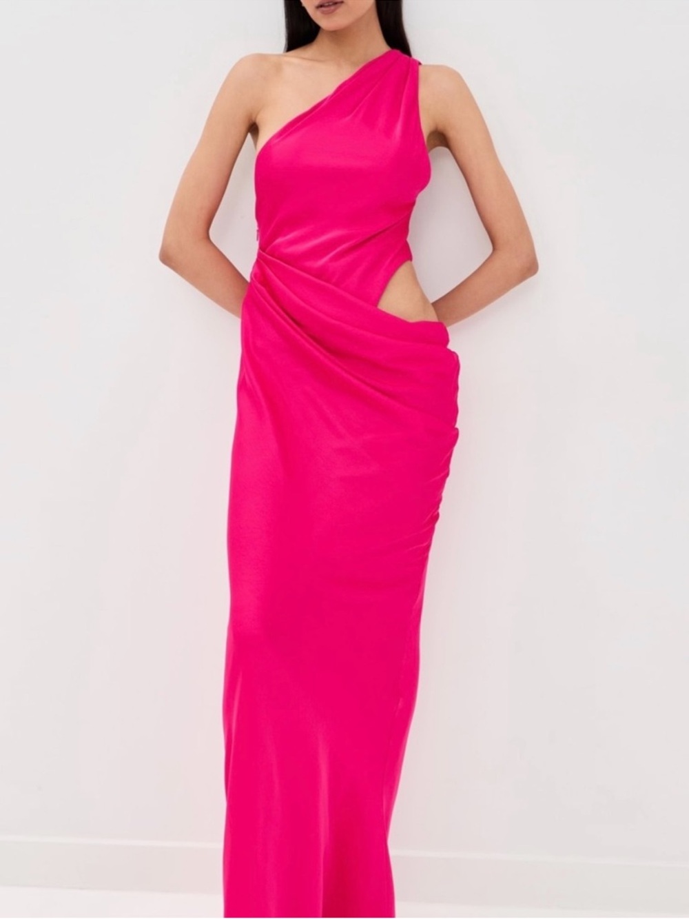 MISHA x Revolve One shoulder satin hot pink dress size xxsmall